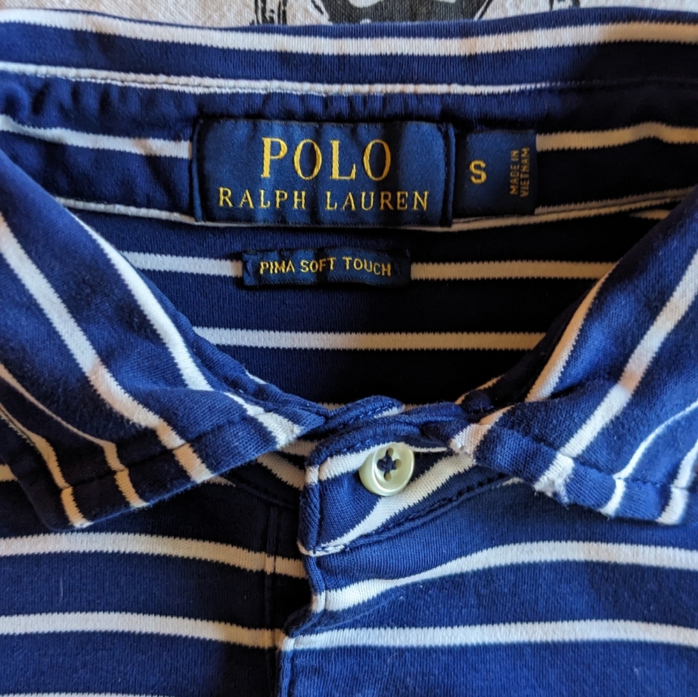 Men's small Polo Ralph Lauren Polo. Navy blue with white stripe.